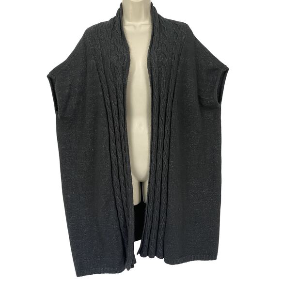 The Limited Cardigan Sweater Medium Gray Cable Knit Fluffy Soft Oversized Vest - Picture 1 of 10